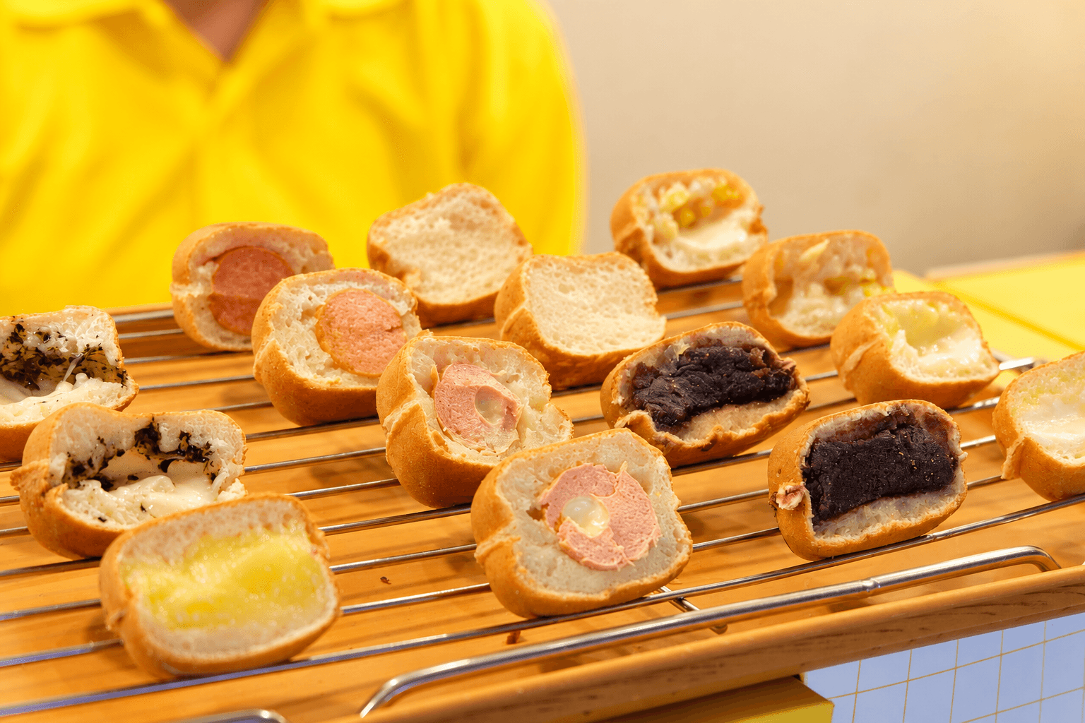 Manju cut open to show different fillings